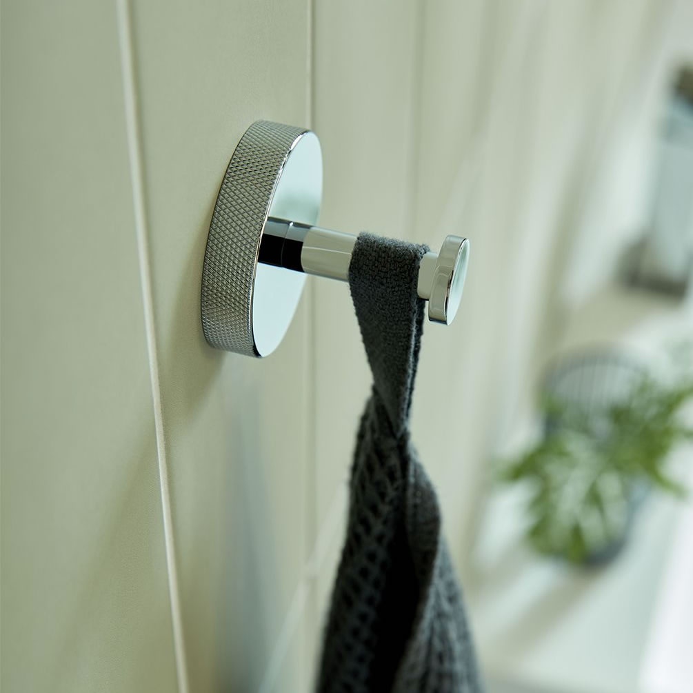 Lifestyle image of Vado Spa Knurled Accents Robe Hook